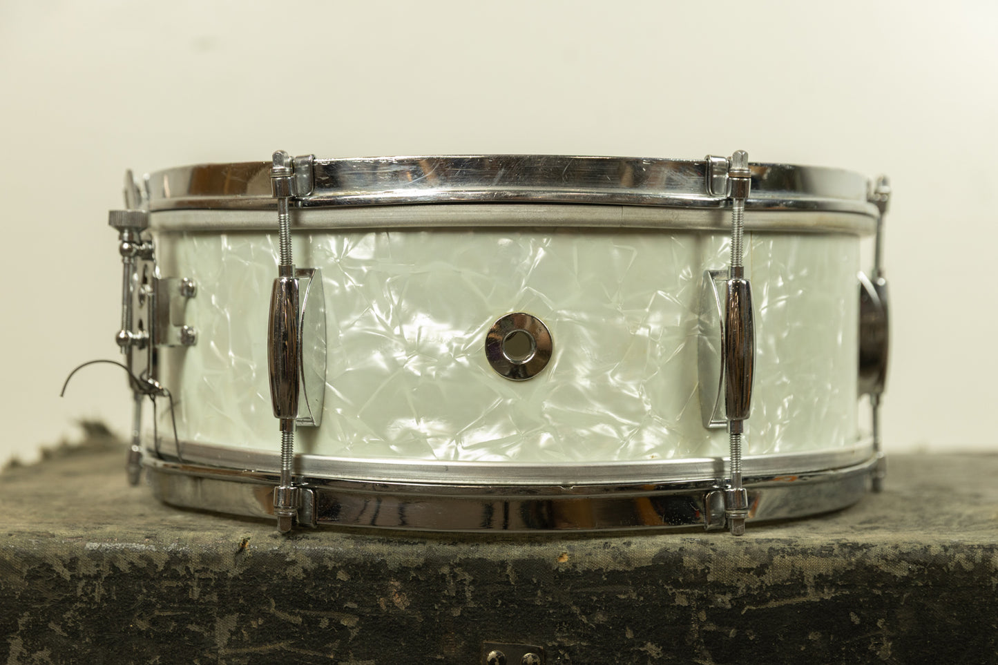 1960s Gretsch 5.5x14 White Marine Pearl Dixieland Snare Drum