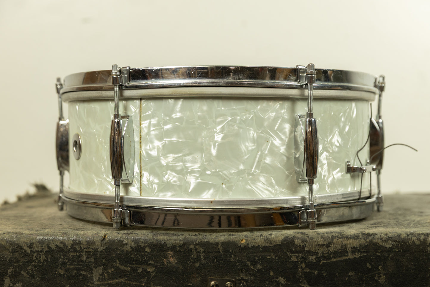 1960s Gretsch 5.5x14 White Marine Pearl Dixieland Snare Drum