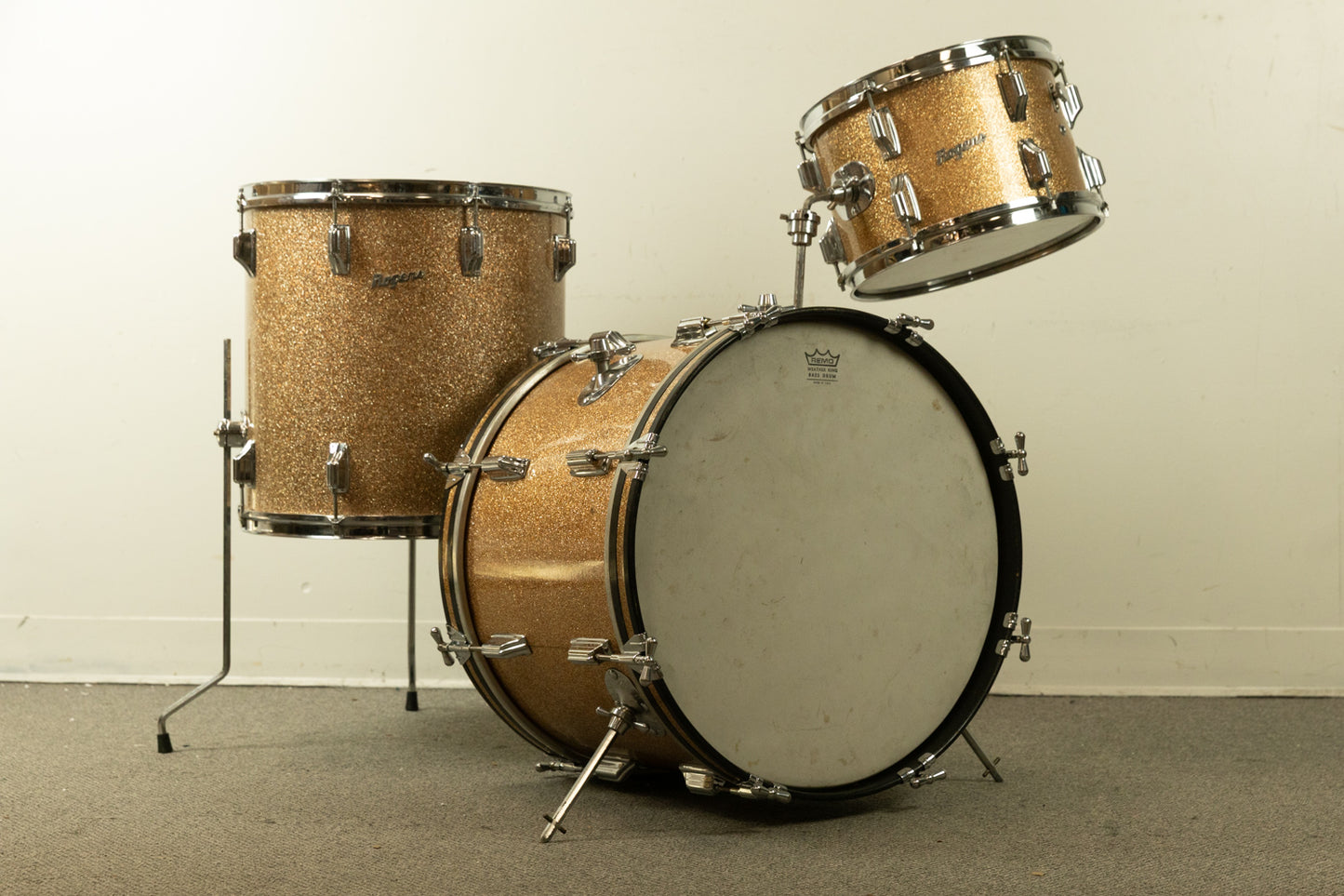 Vintage Rogers Champagne Sparkle 14x20 8x12 and 16x16 Drum Set