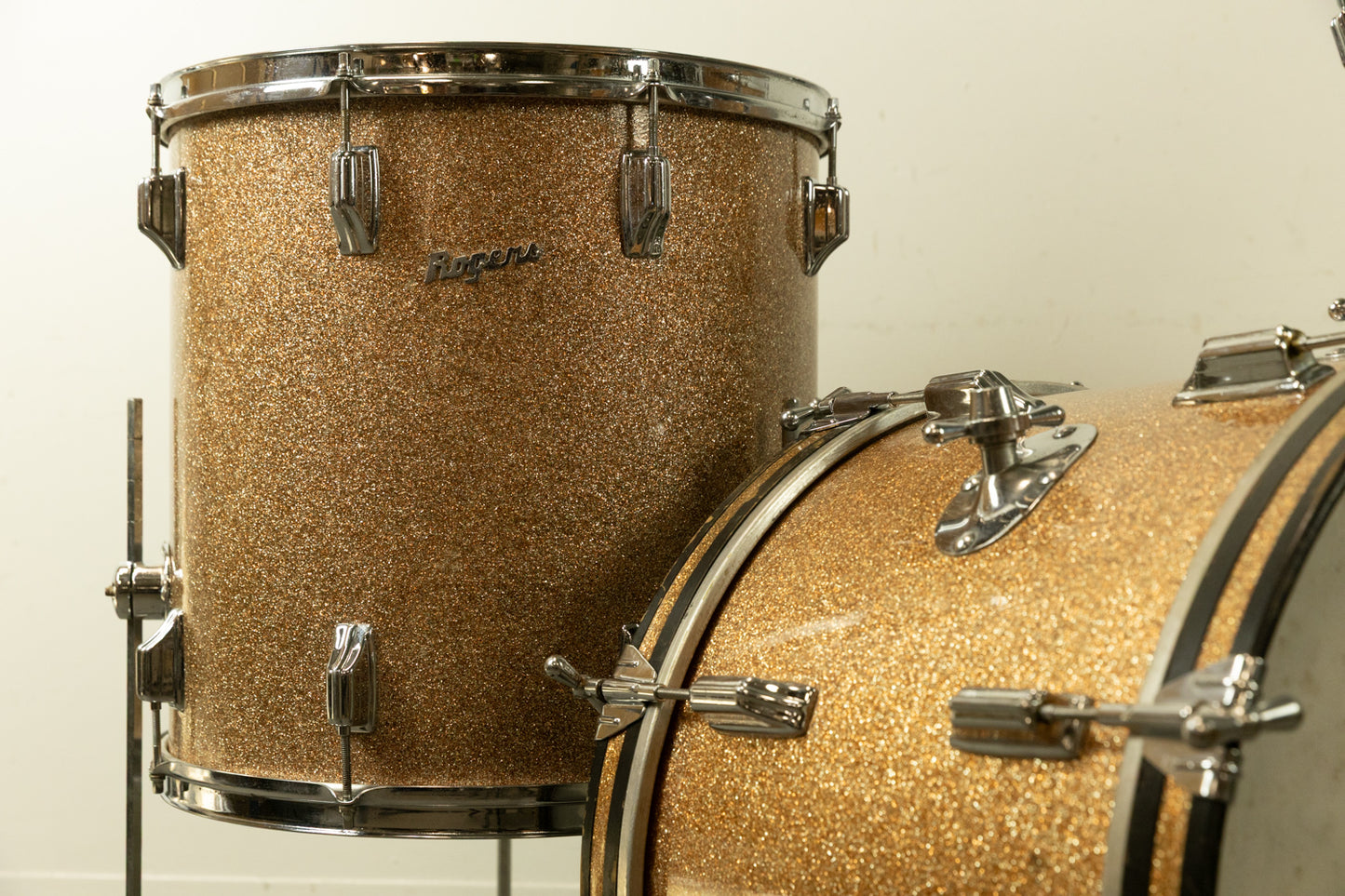 Vintage Rogers Champagne Sparkle 14x20 8x12 and 16x16 Drum Set