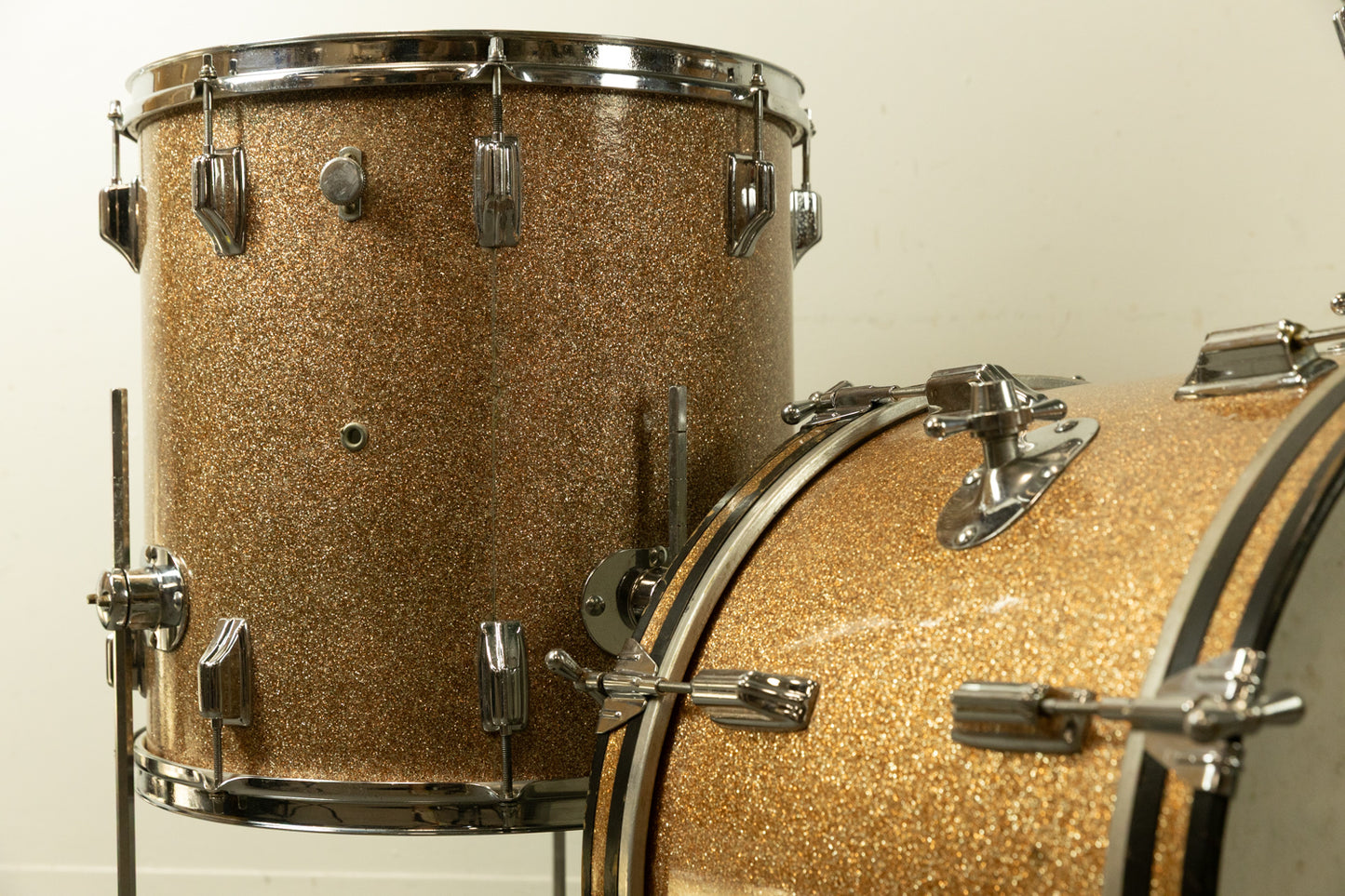 Vintage Rogers Champagne Sparkle 14x20 8x12 and 16x16 Drum Set