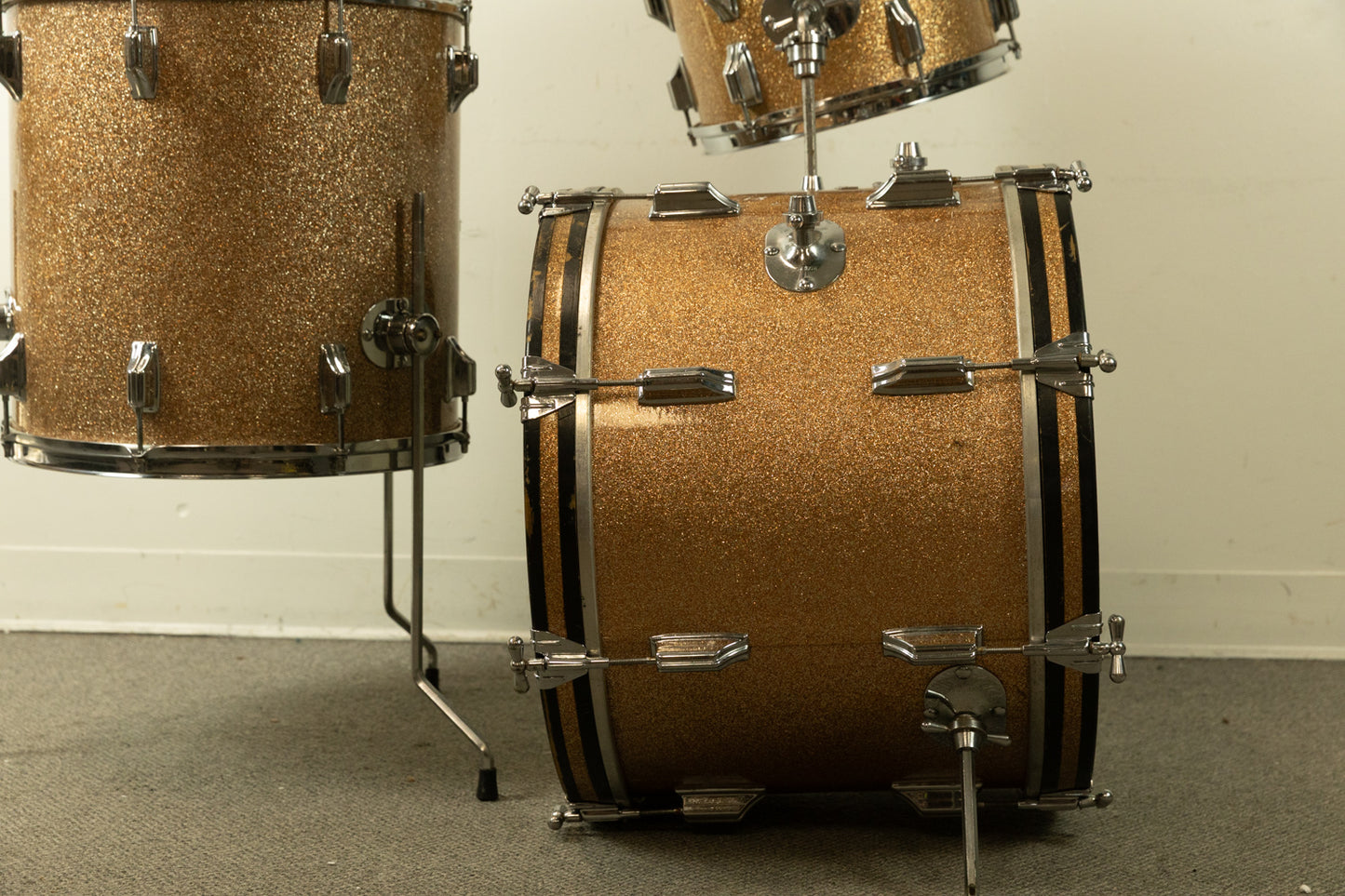 Vintage Rogers Champagne Sparkle 14x20 8x12 and 16x16 Drum Set
