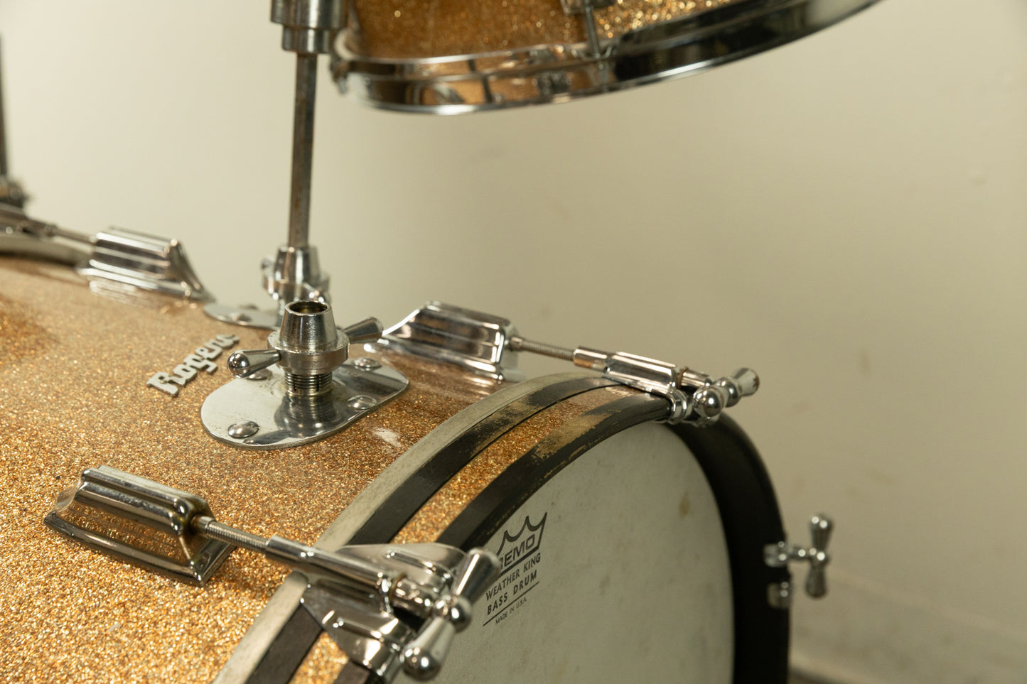 Vintage Rogers Champagne Sparkle 14x20 8x12 and 16x16 Drum Set