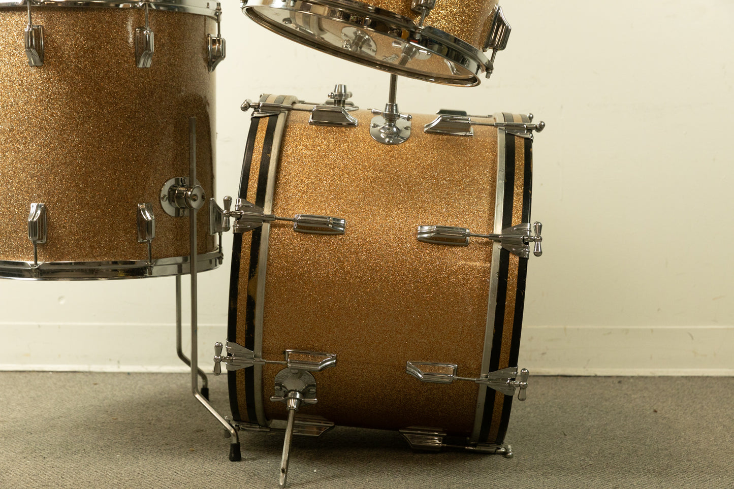 Vintage Rogers Champagne Sparkle 14x20 8x12 and 16x16 Drum Set