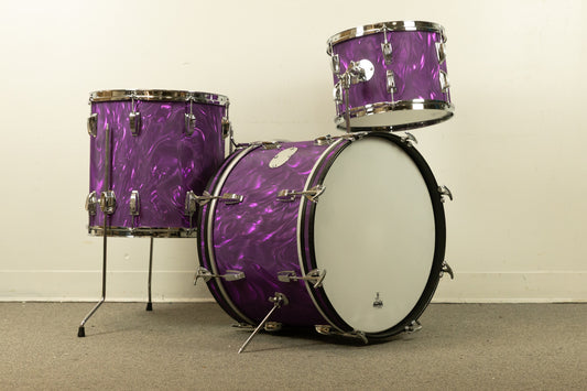 Vintage Blaemire Lavender Satin Flame Drum Set 14x20 9x13 and 15x15