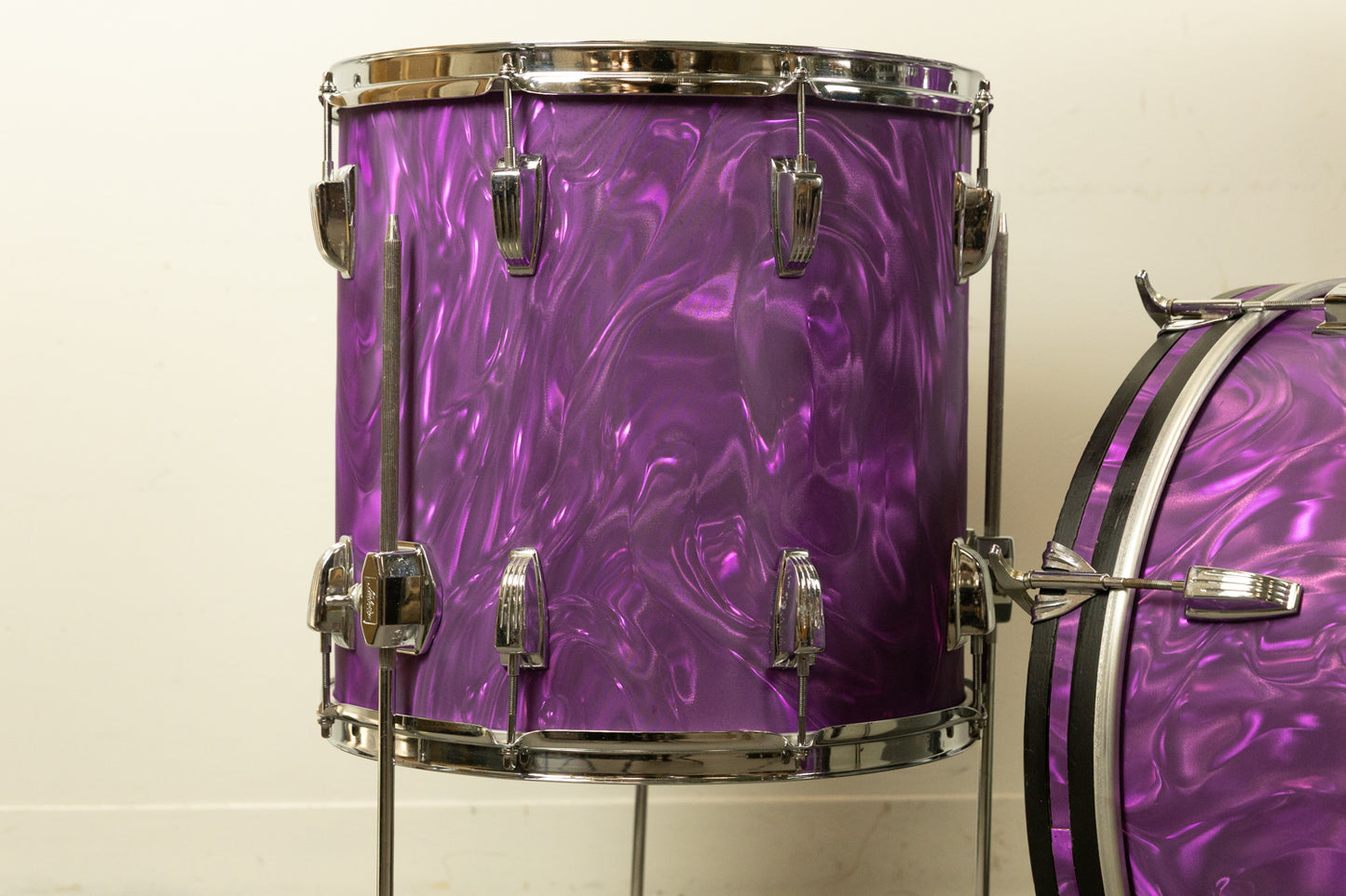 Vintage Blaemire Lavender Satin Flame Drum Set 14x20 9x13 and 15x15