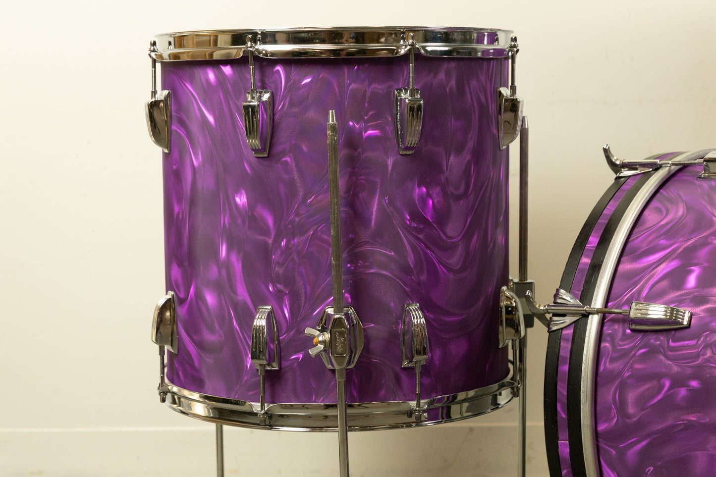 Vintage Blaemire Lavender Satin Flame Drum Set 14x20 9x13 and 15x15