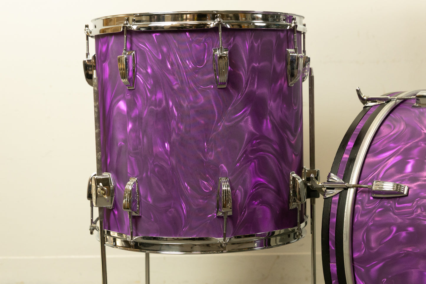 Vintage Blaemire Lavender Satin Flame Drum Set 14x20 9x13 and 15x15