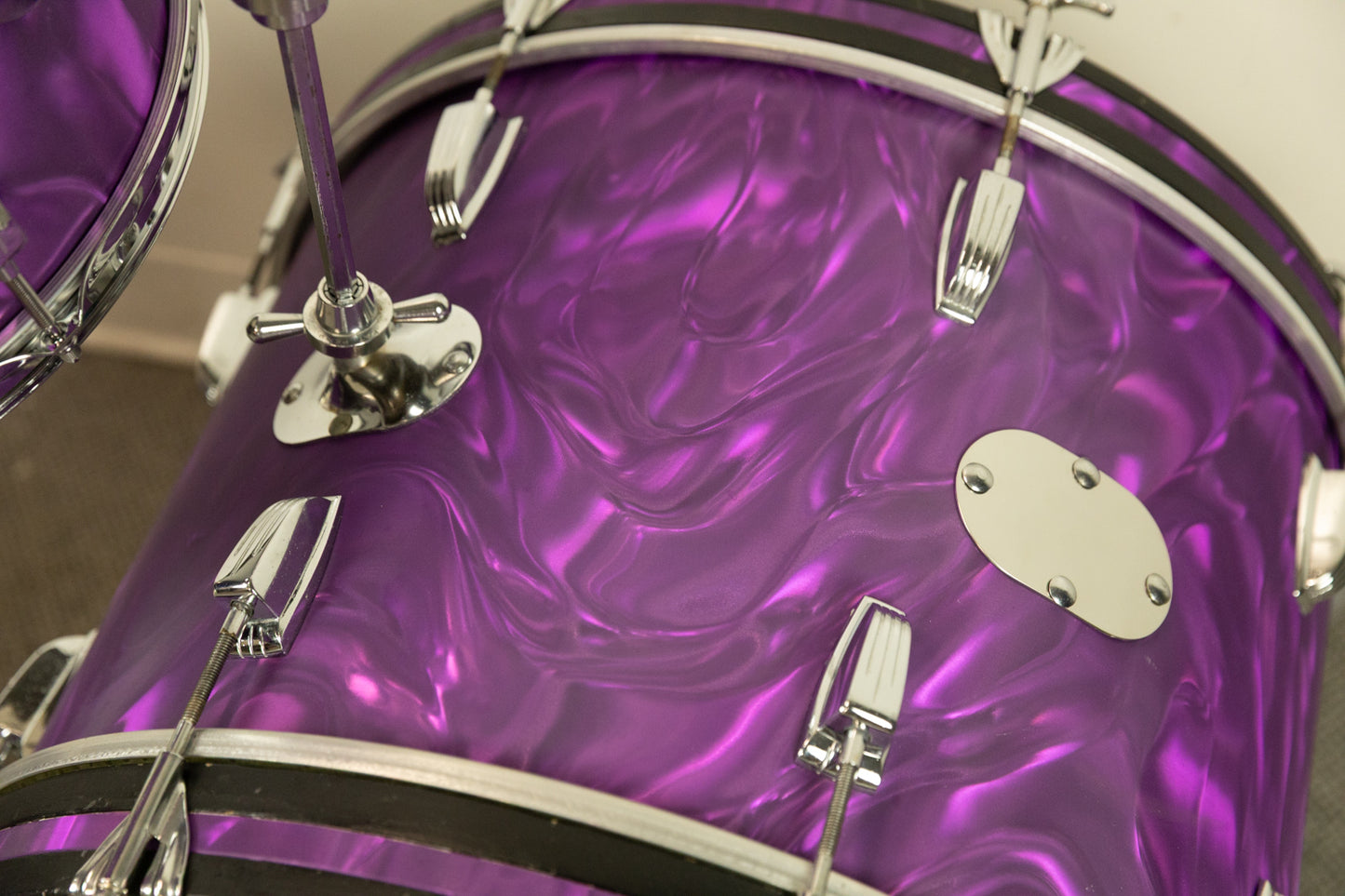 Vintage Blaemire Lavender Satin Flame Drum Set 14x20 9x13 and 15x15