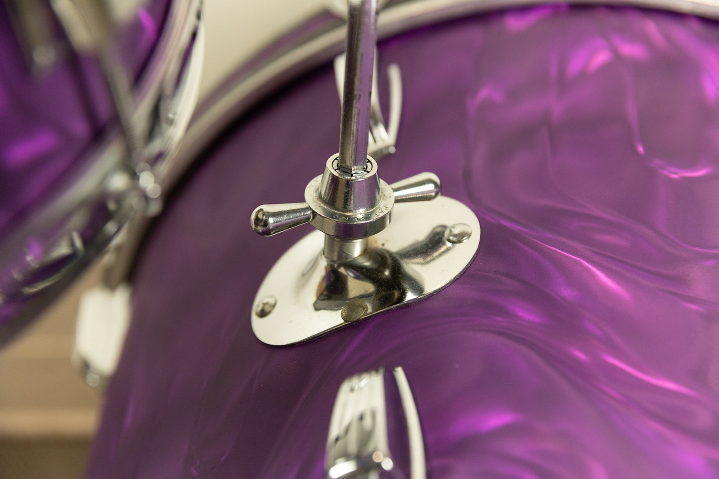 Vintage Blaemire Lavender Satin Flame Drum Set 14x20 9x13 and 15x15