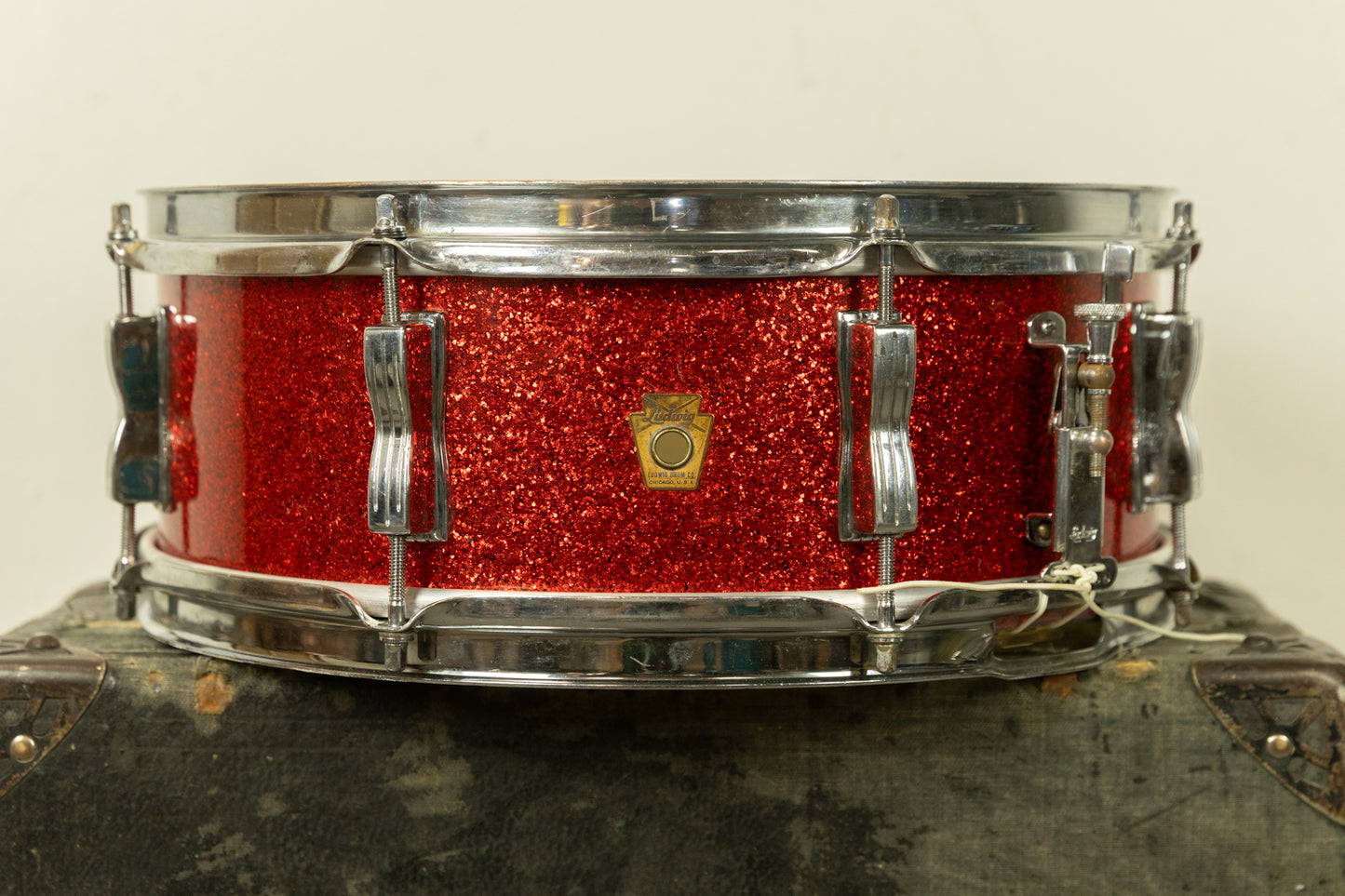 Vintage Ludwig Pre-Serial 5x14 Red Glass Glitter Jazz Festival Snare Drum