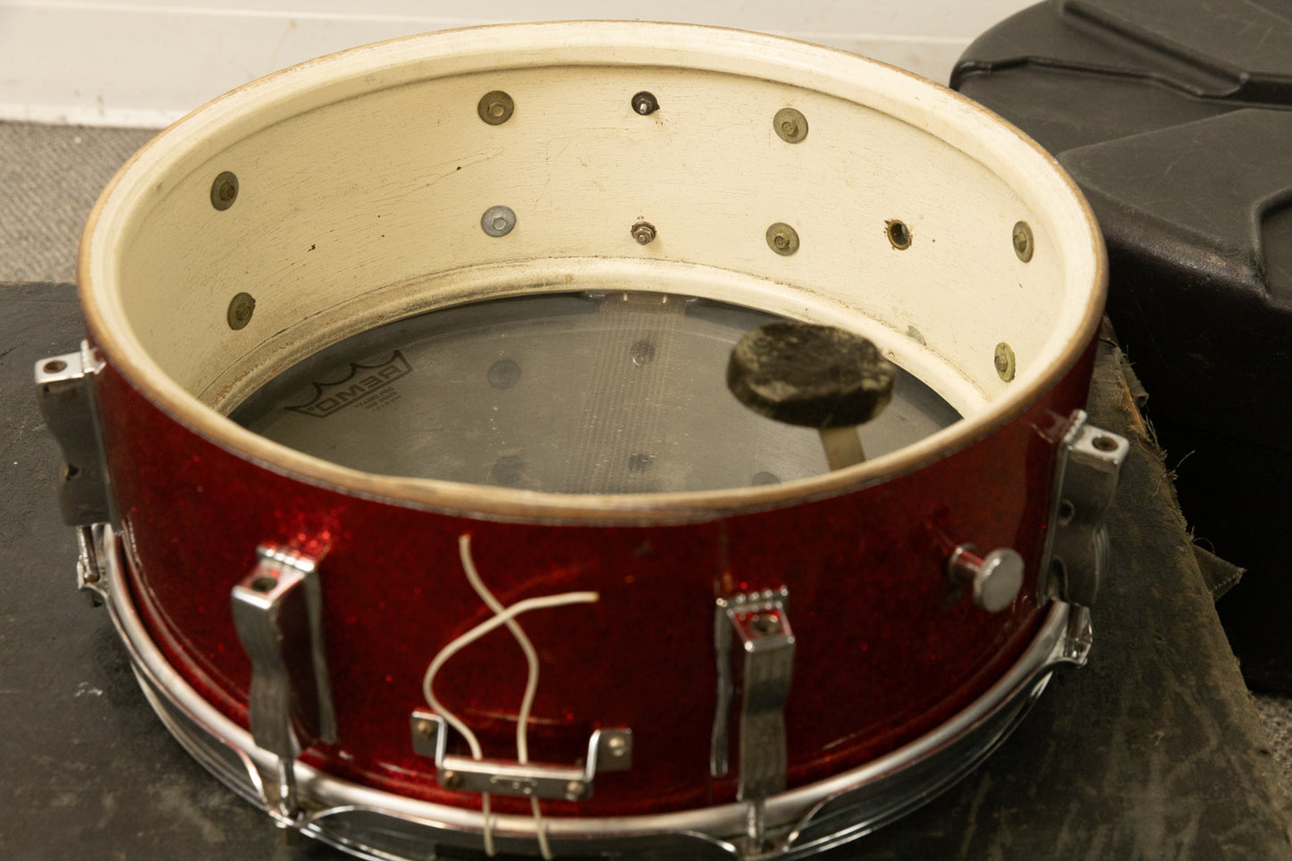 Vintage Ludwig Pre-Serial 5x14 Red Glass Glitter Jazz Festival Snare Drum