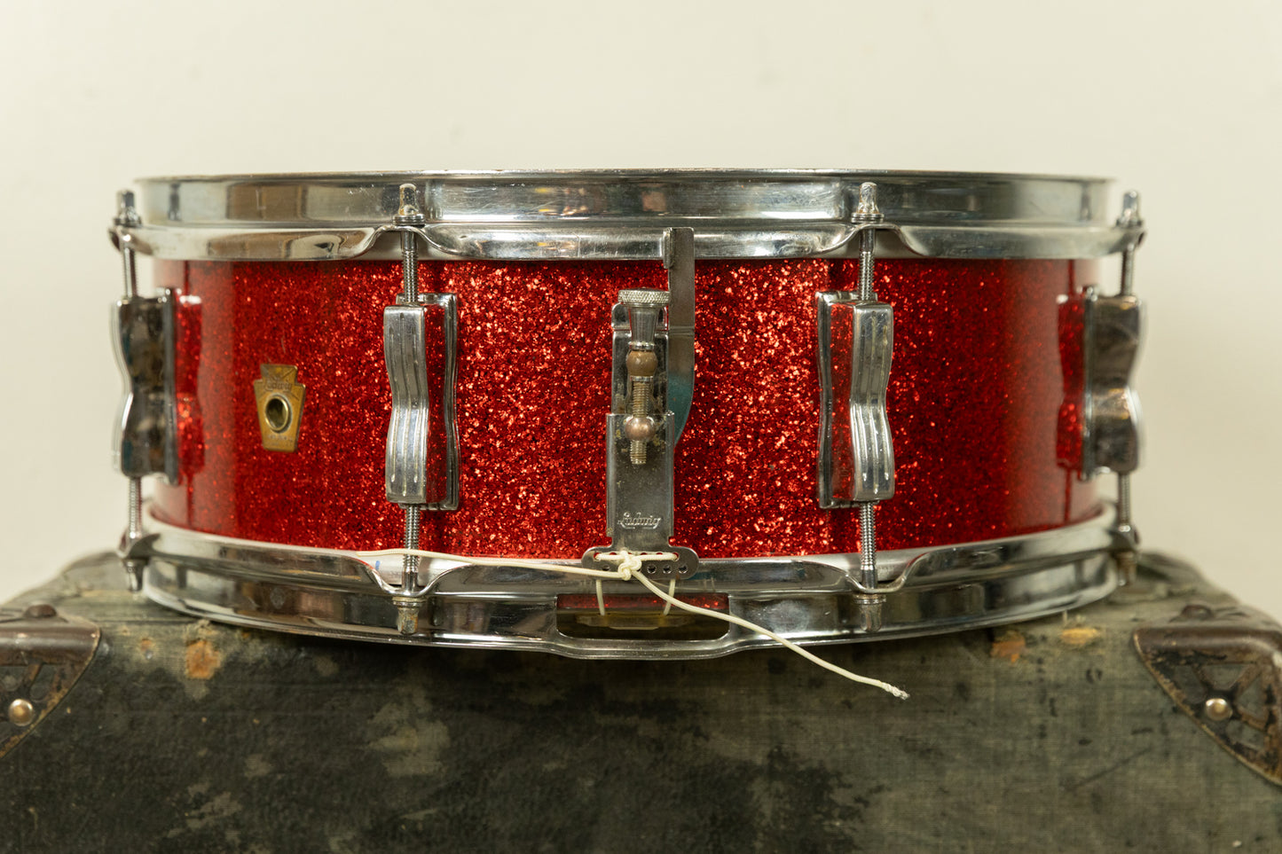 Vintage Ludwig Pre-Serial 5x14 Red Glass Glitter Jazz Festival Snare Drum