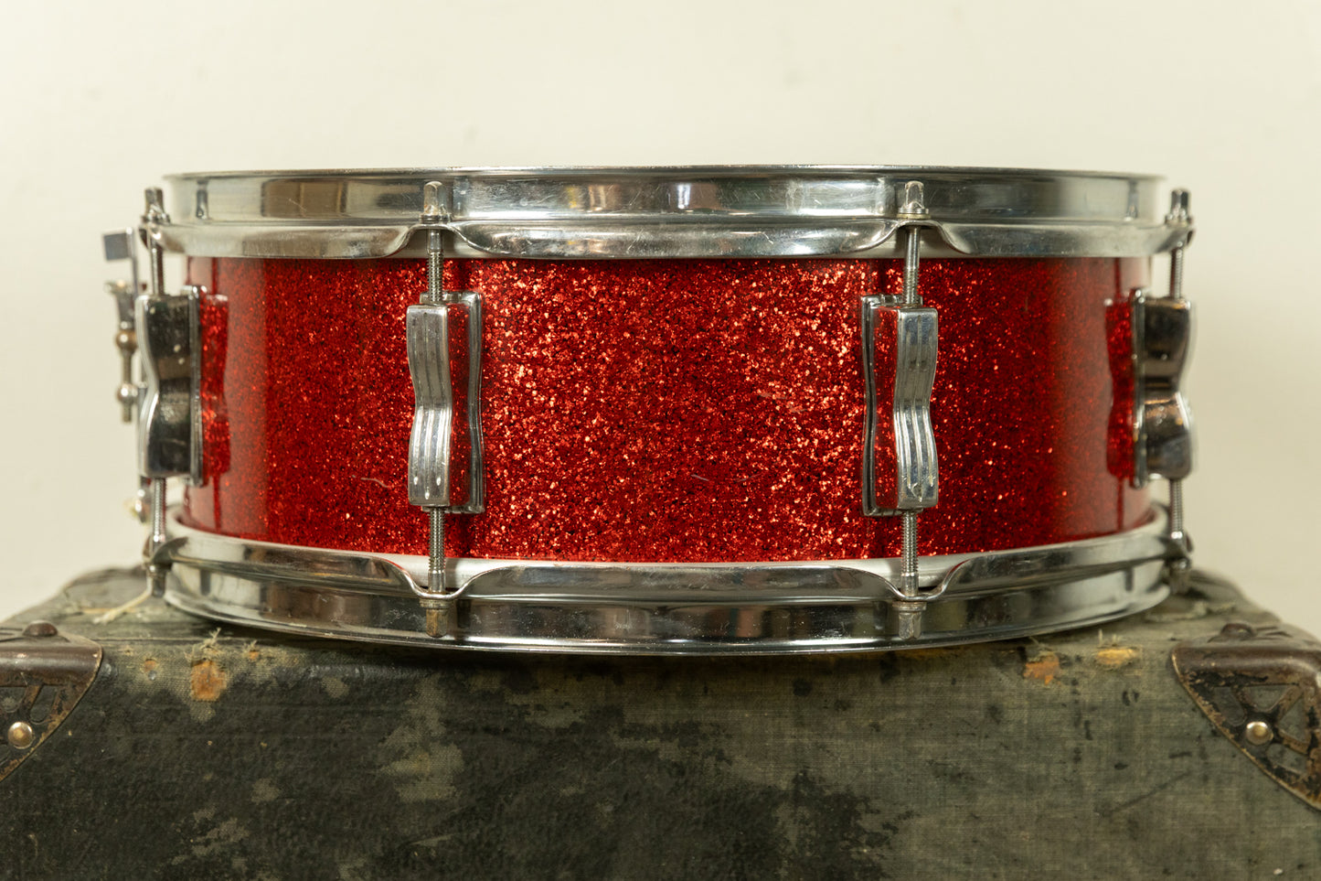 Vintage Ludwig Pre-Serial 5x14 Red Glass Glitter Jazz Festival Snare Drum