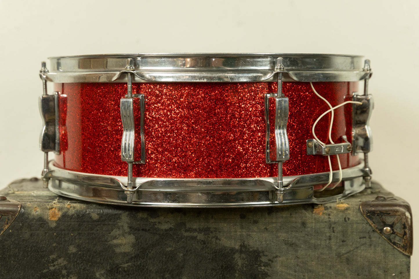 Vintage Ludwig Pre-Serial 5x14 Red Glass Glitter Jazz Festival Snare Drum