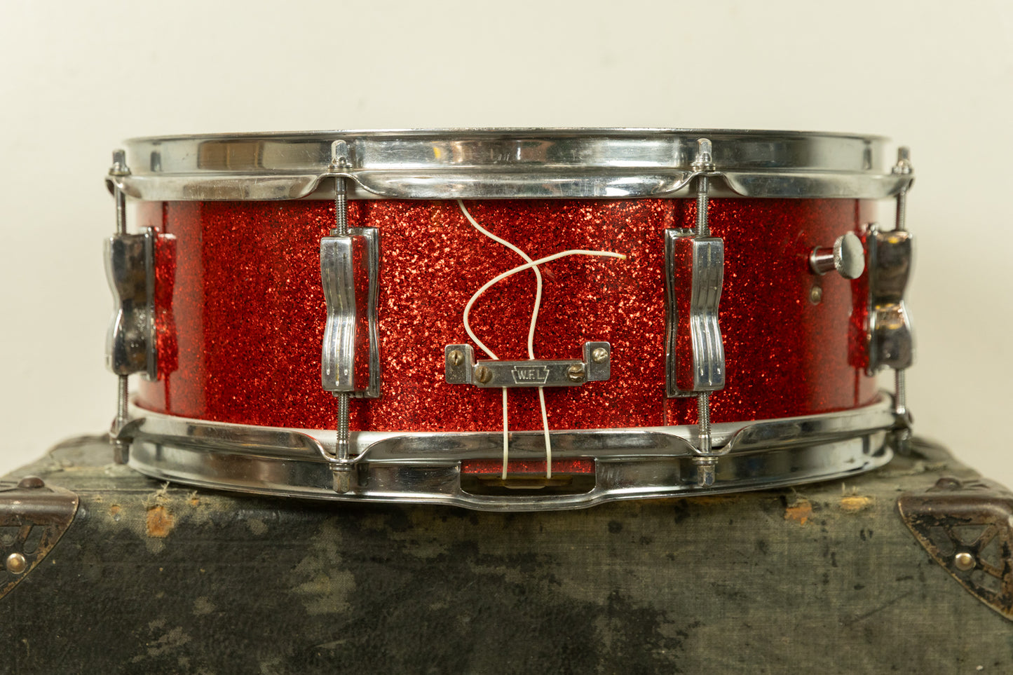 Vintage Ludwig Pre-Serial 5x14 Red Glass Glitter Jazz Festival Snare Drum