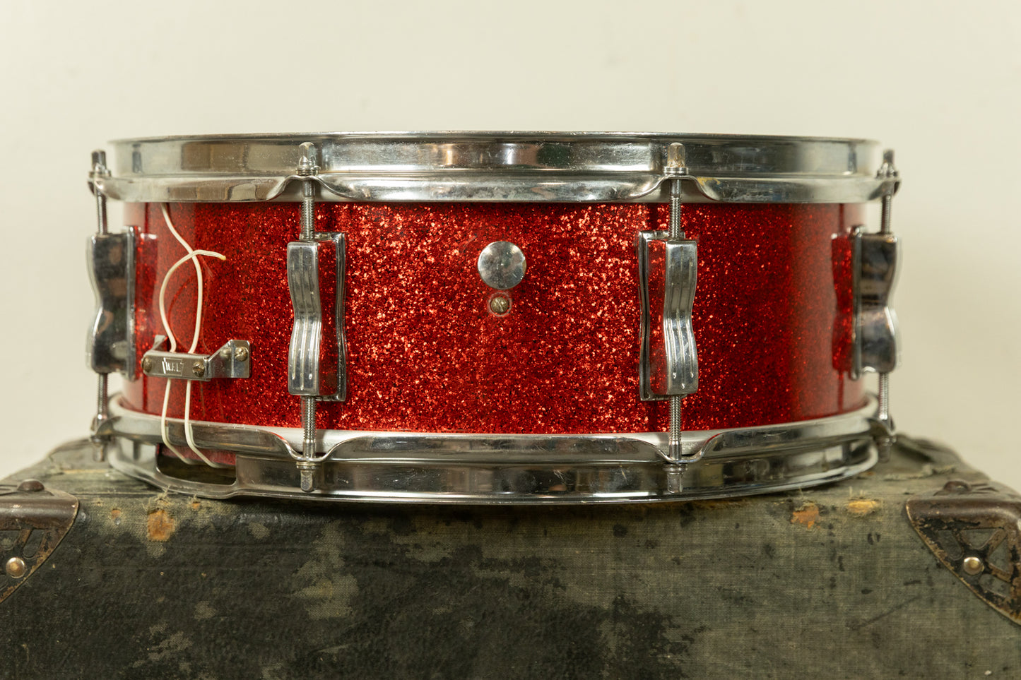 Vintage Ludwig Pre-Serial 5x14 Red Glass Glitter Jazz Festival Snare Drum
