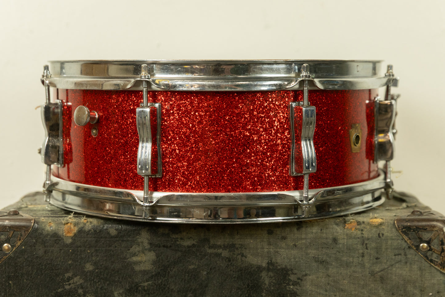 Vintage Ludwig Pre-Serial 5x14 Red Glass Glitter Jazz Festival Snare Drum