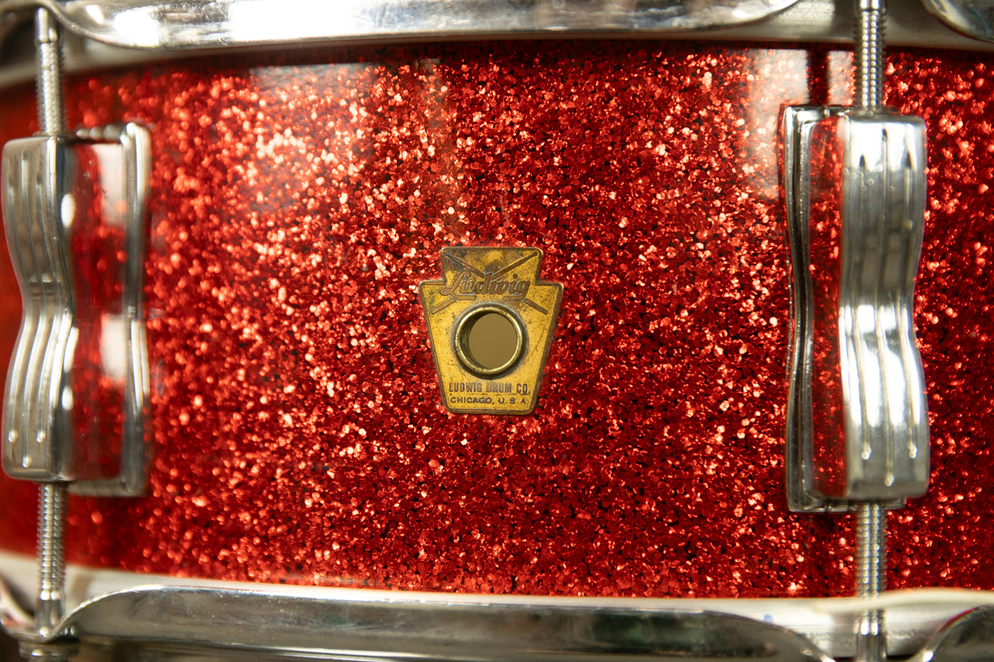 Vintage Ludwig Pre-Serial 5x14 Red Glass Glitter Jazz Festival Snare Drum