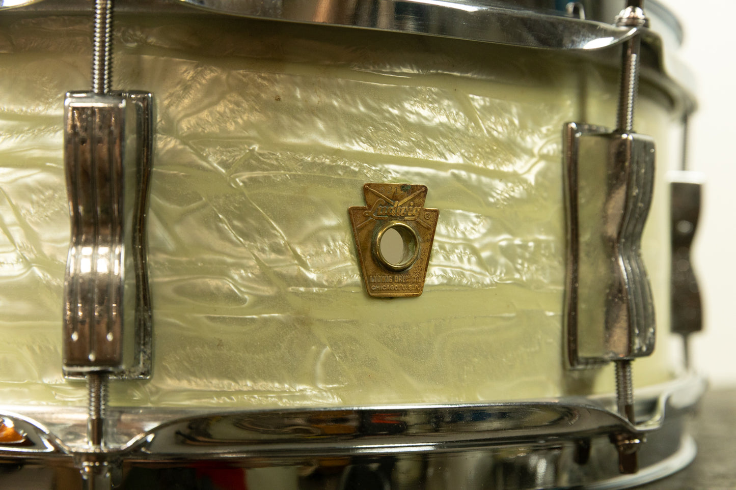 1960s Ludwig 5x14 White Marine Pearl Jazz Festival Snare Drum