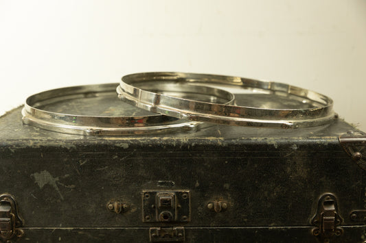 Vintage Leedy 15" Nickel Over Brass Snare Hoops (Pair)