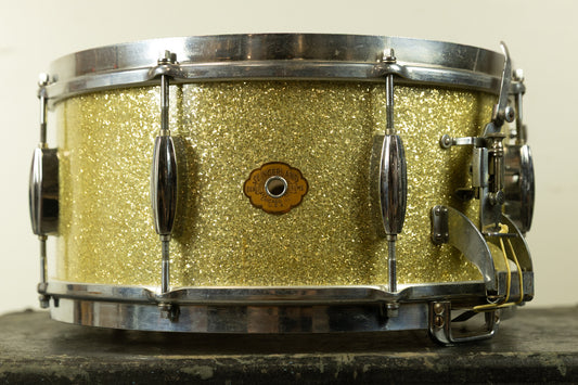 1940s Slingerland 6.5x14 Sparkling Gold Pearl Gene Krupa Radio King Snare Drum