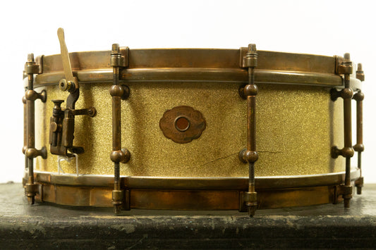 1920s Slingerland 5x14 Artist Model Tone Flange Gold Pearl Snare Drum