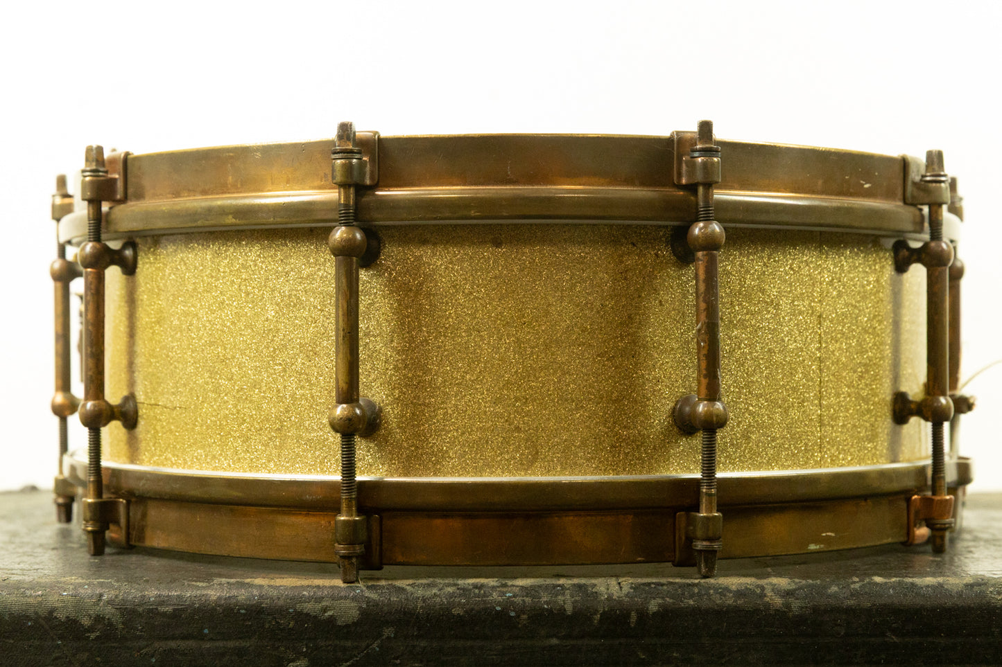1920s Slingerland 5x14 Artist Model Tone Flange Gold Pearl Snare Drum