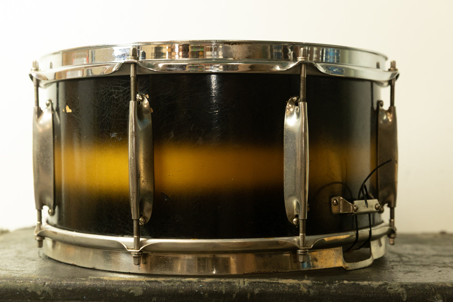1930s WFL 7x14 All American Swing Black and Gold Duco Snare Drum