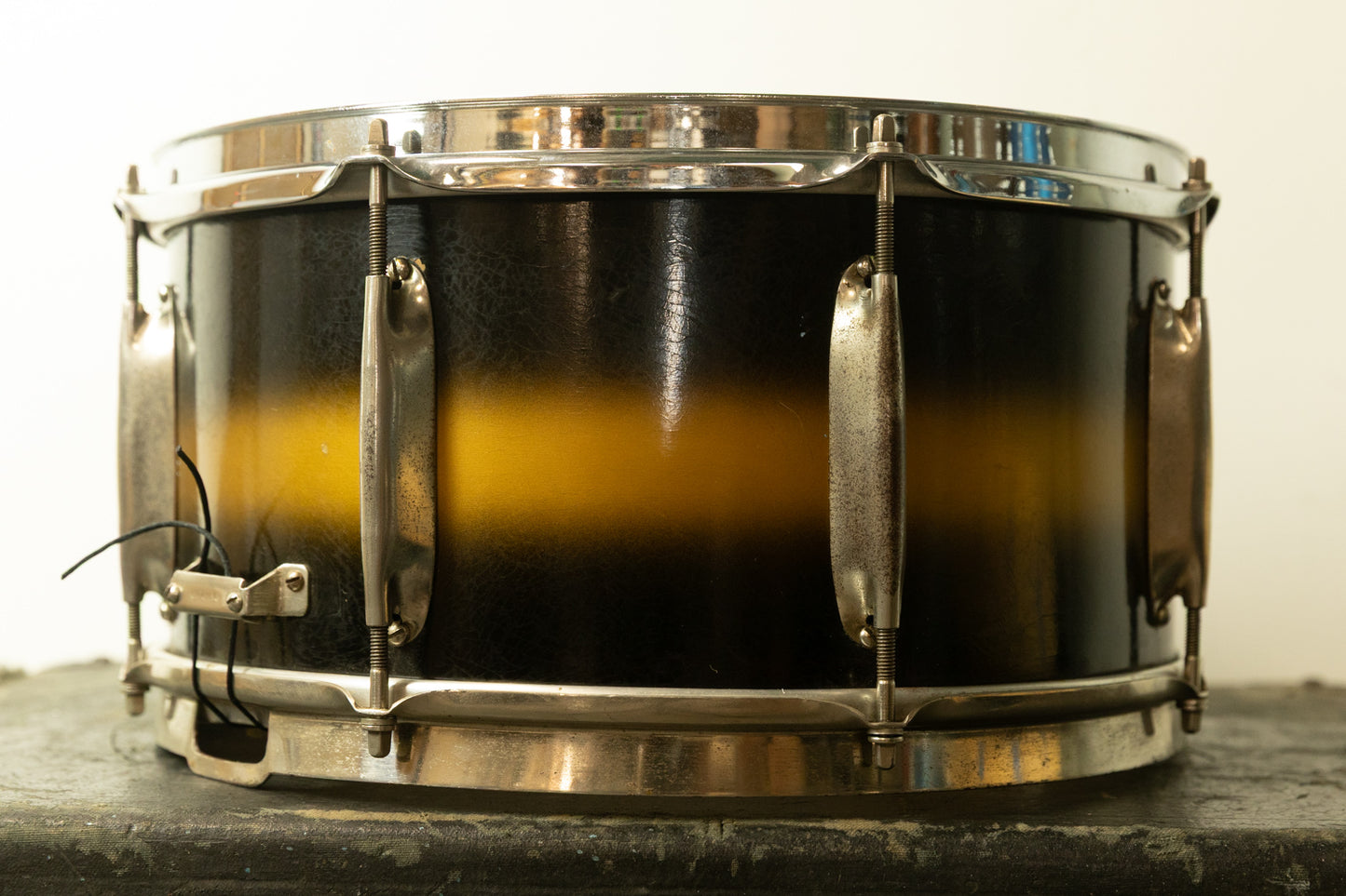 1930s WFL 7x14 All American Swing Black and Gold Duco Snare Drum