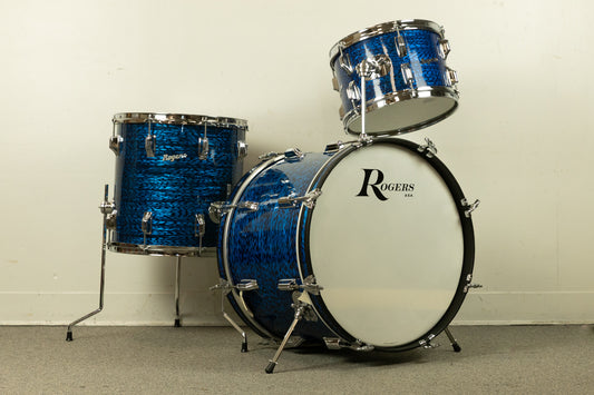 1970s Rogers Blue Onyx Pearl 14x20 8x12 and 14x14 Drum Set