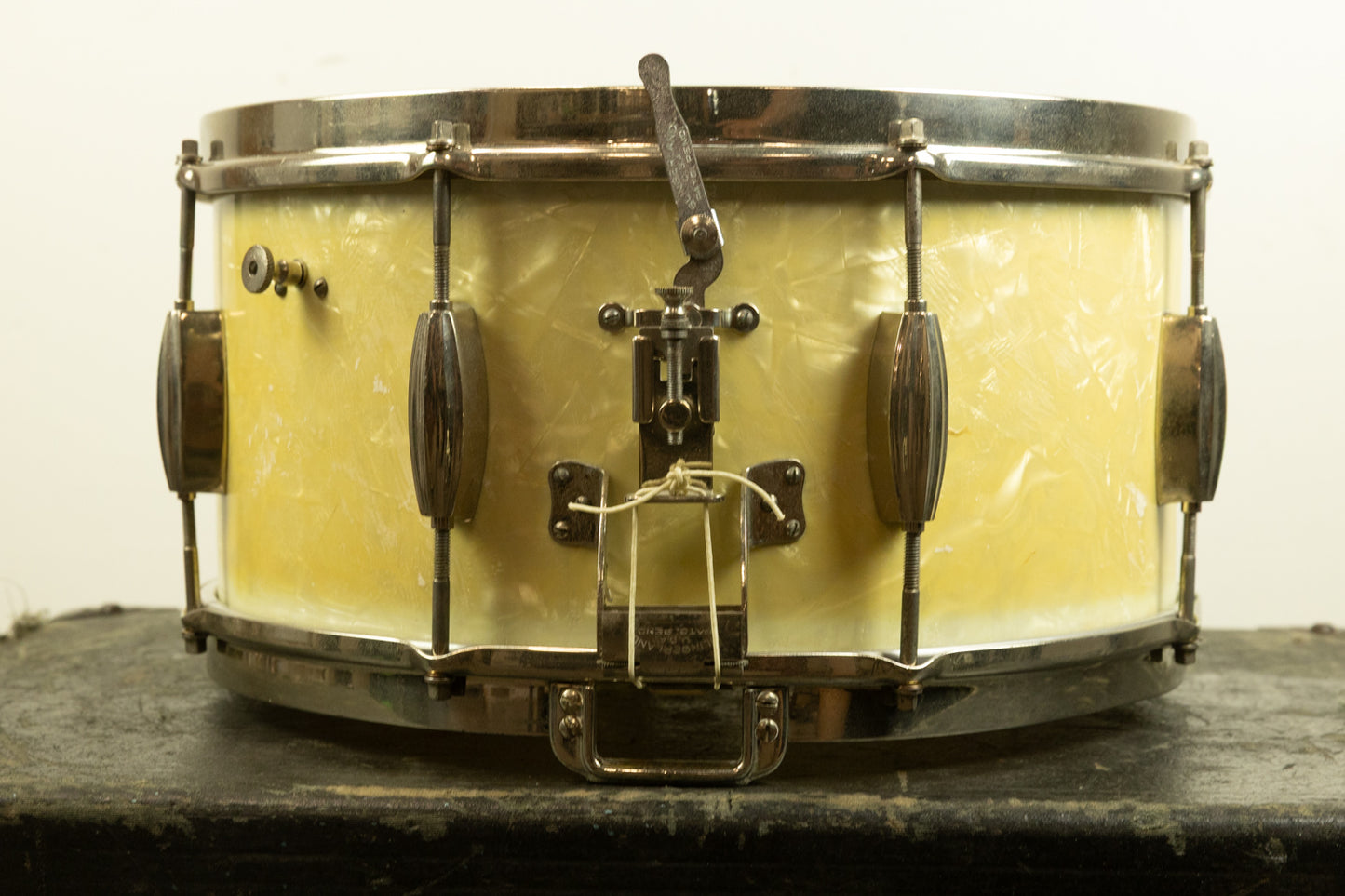 1940s Slingerland 7x14 Radio King White Marine Pearl Snare Drum