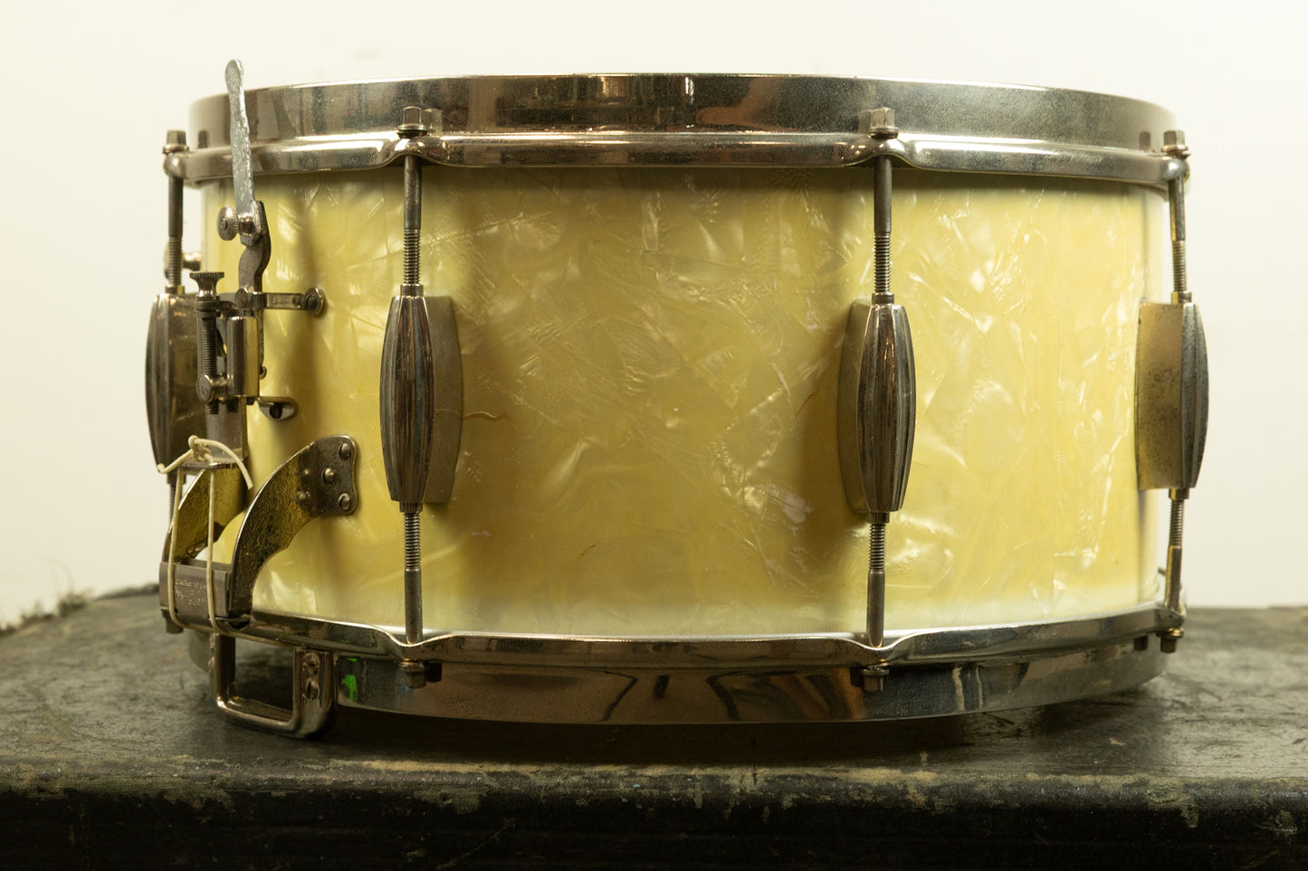1940s Slingerland 7x14 Radio King White Marine Pearl Snare Drum