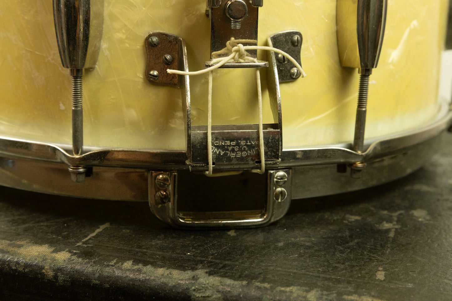 1940s Slingerland 7x14 Radio King White Marine Pearl Snare Drum