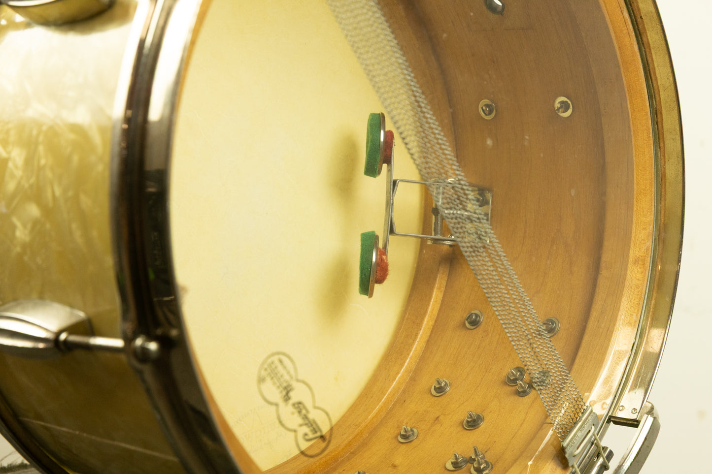 1940s Slingerland 7x14 Radio King White Marine Pearl Snare Drum