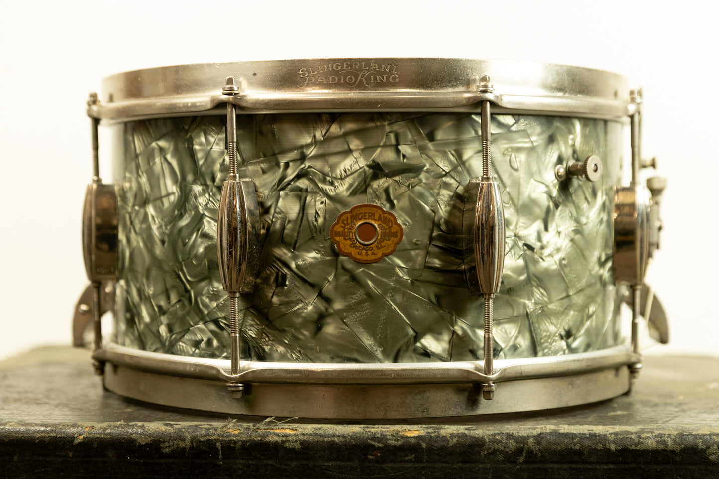 1940s Slingerland 7x14 Black Diamond Pearl Radio King Snare Drum