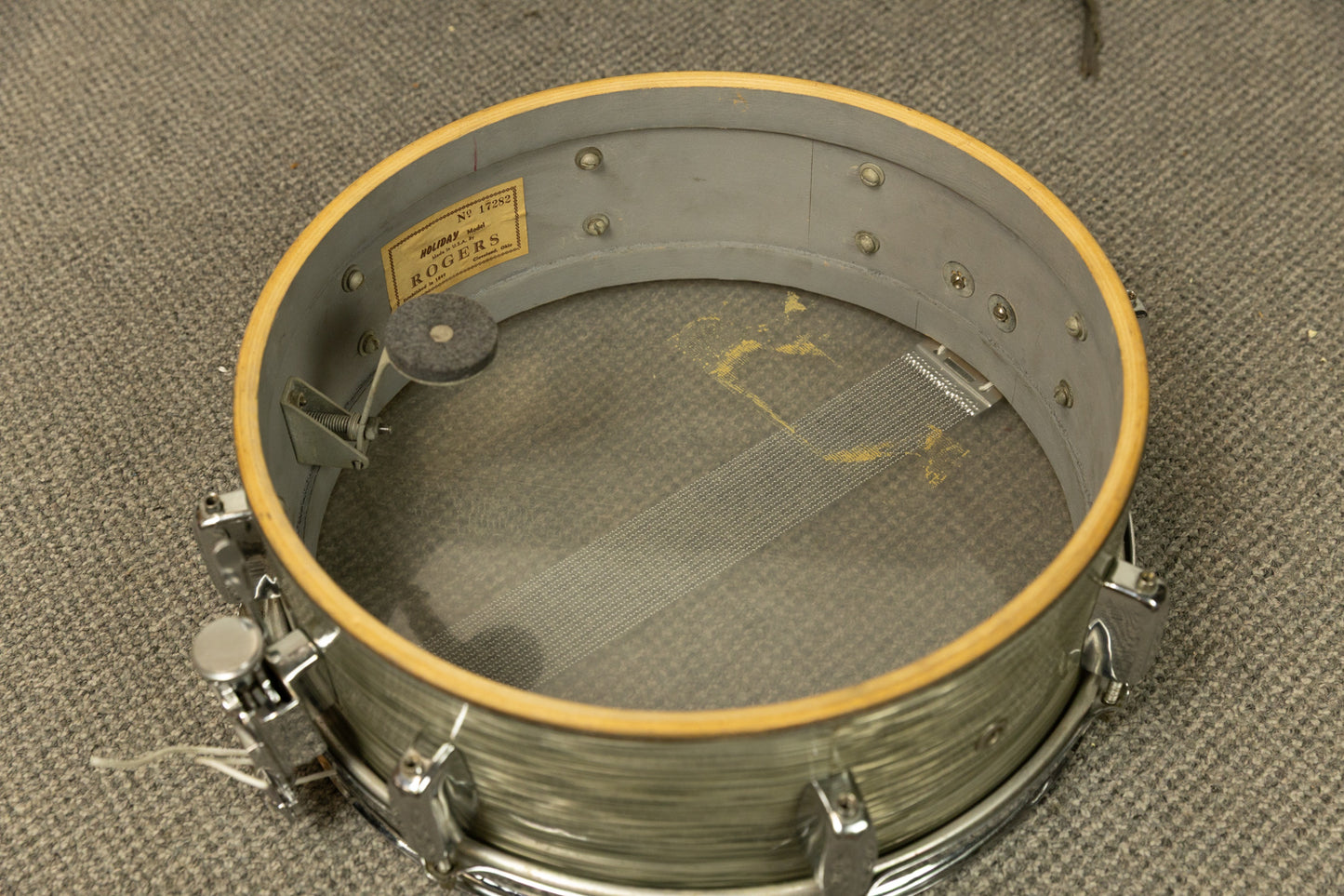 1960s Rogers 5x14 Steel Gray Ripple Powertone Snare Drum