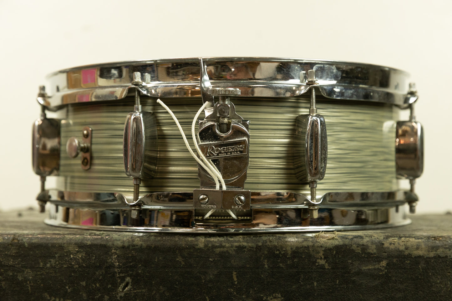 1960s Rogers 5x14 Steel Gray Ripple Powertone Snare Drum