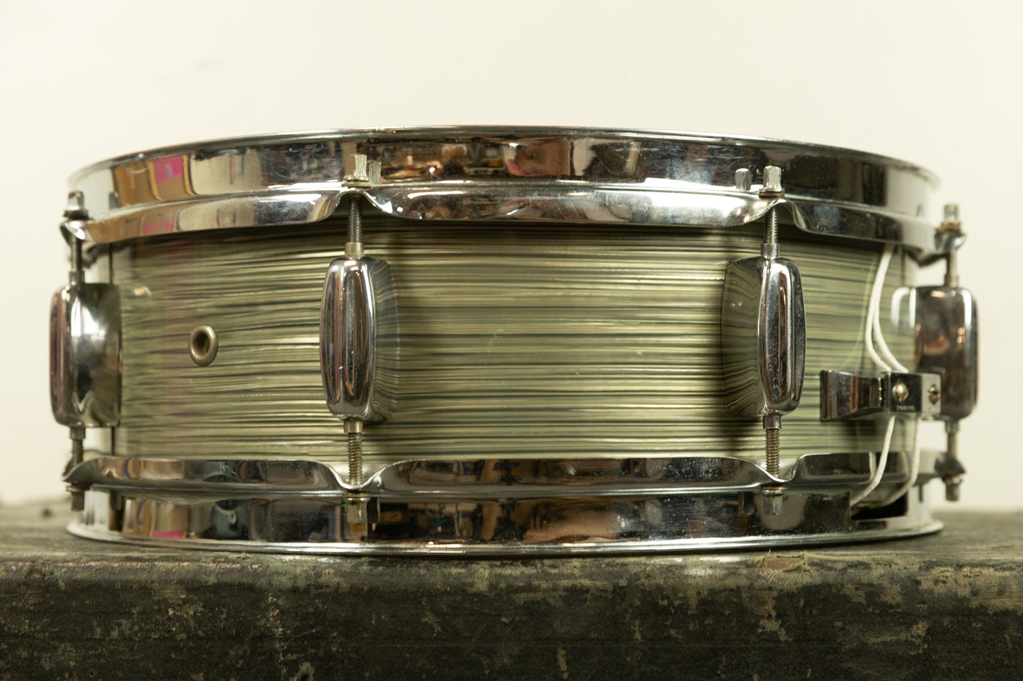 1960s Rogers 5x14 Steel Gray Ripple Powertone Snare Drum