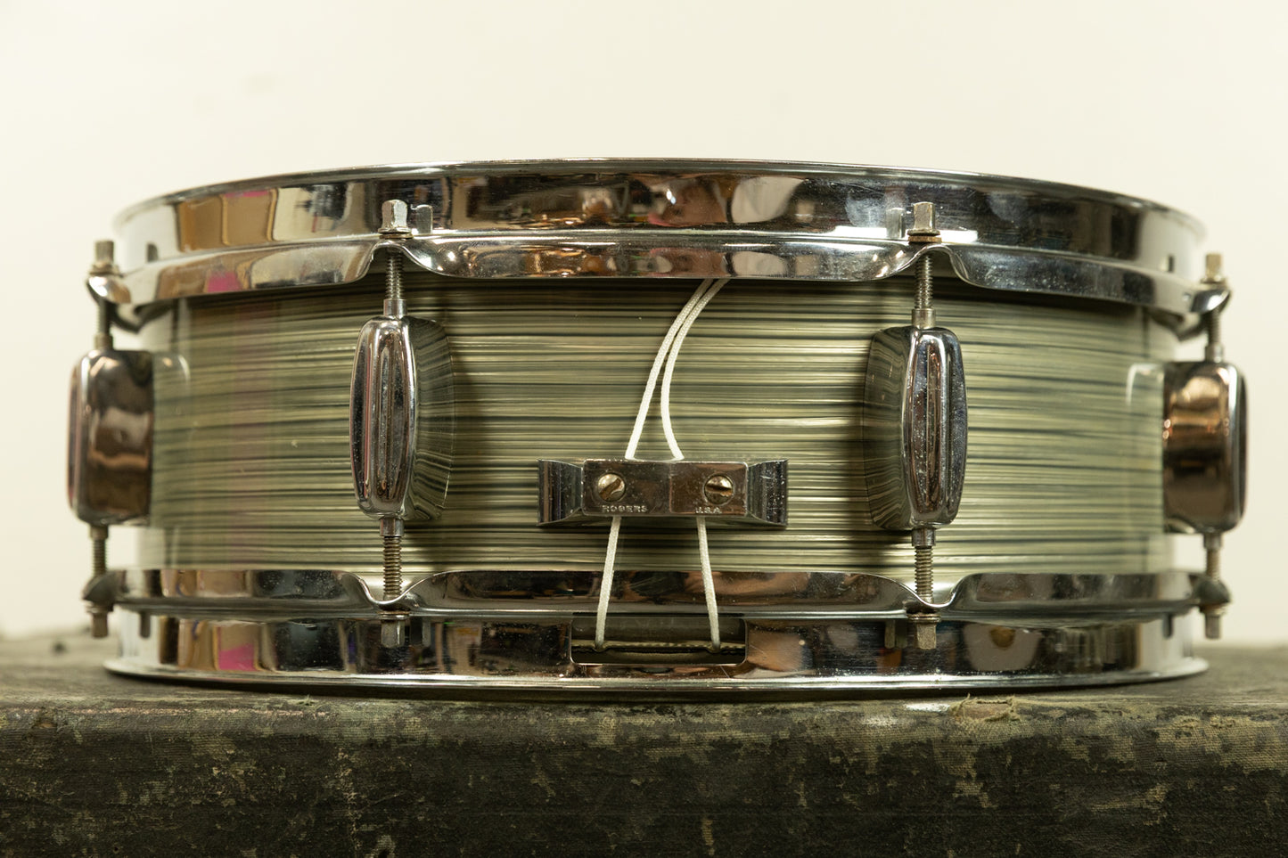 1960s Rogers 5x14 Steel Gray Ripple Powertone Snare Drum