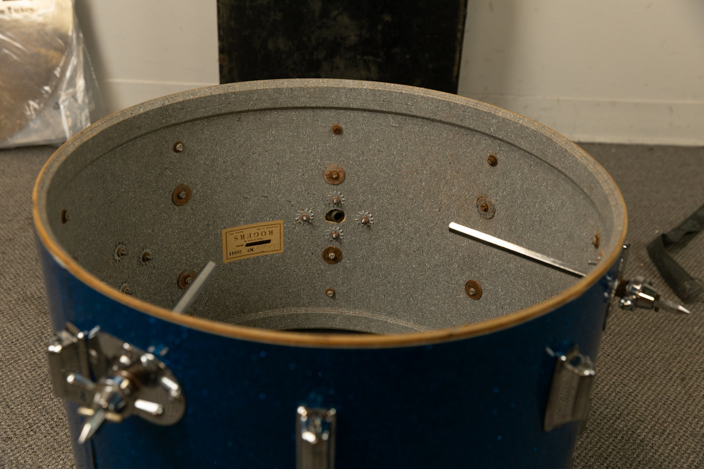 1960s Rogers Sparkling Blue 14x20 9x13 and 16x16 Drum Set