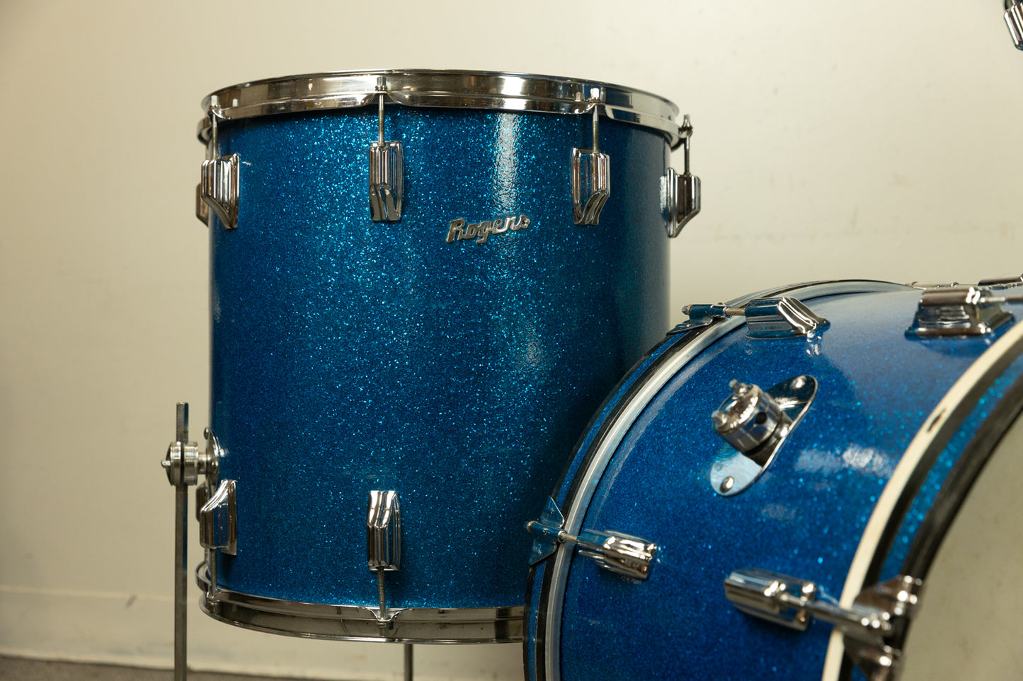 1960s Rogers Sparkling Blue 14x20 9x13 and 16x16 Drum Set