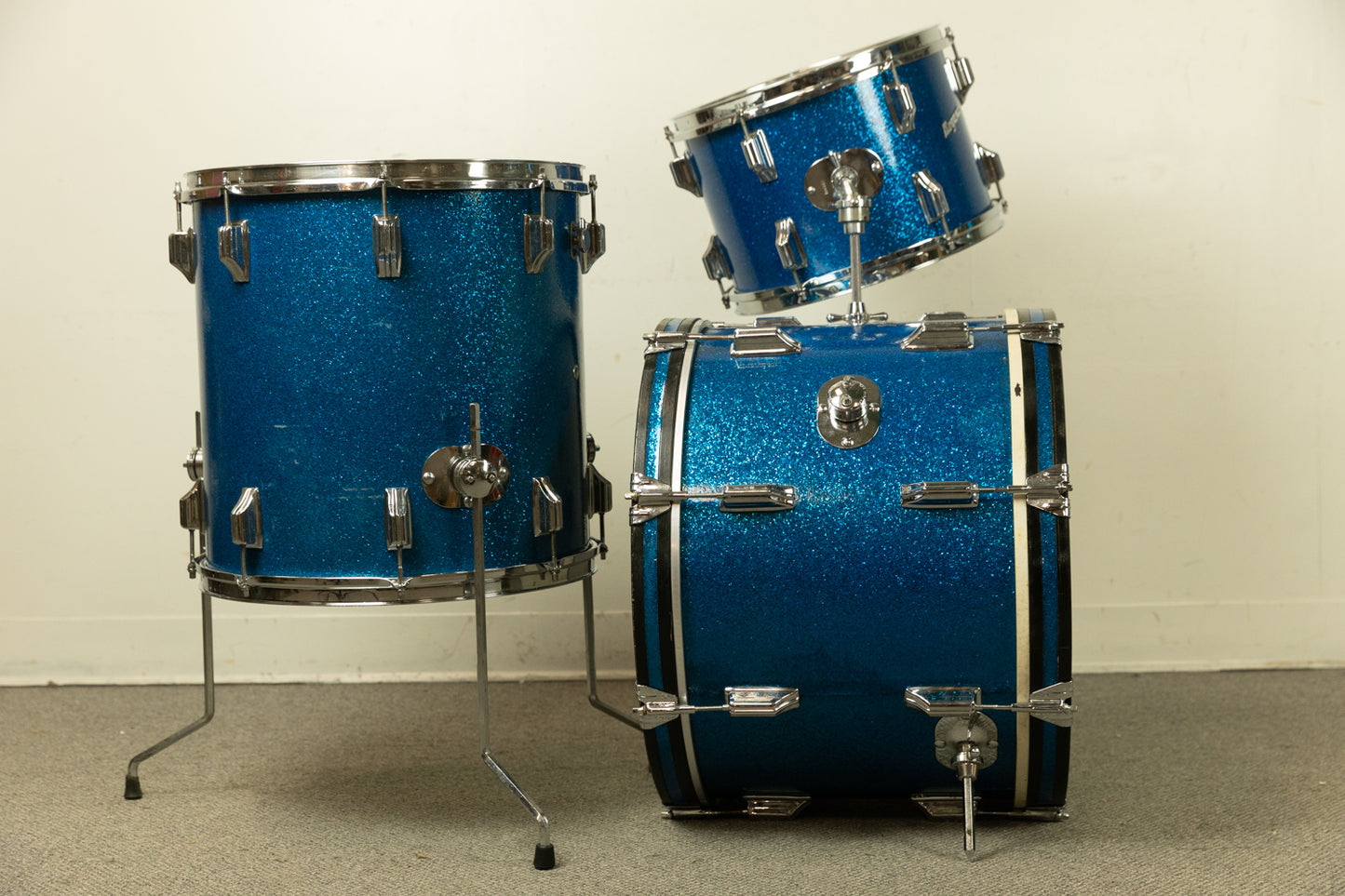 1960s Rogers Sparkling Blue 14x20 9x13 and 16x16 Drum Set