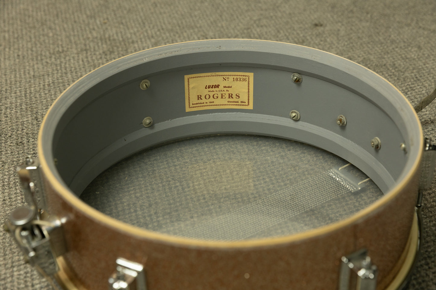 1960s Rogers 5x14 Champagne Sparkle Luxor Snare Drum