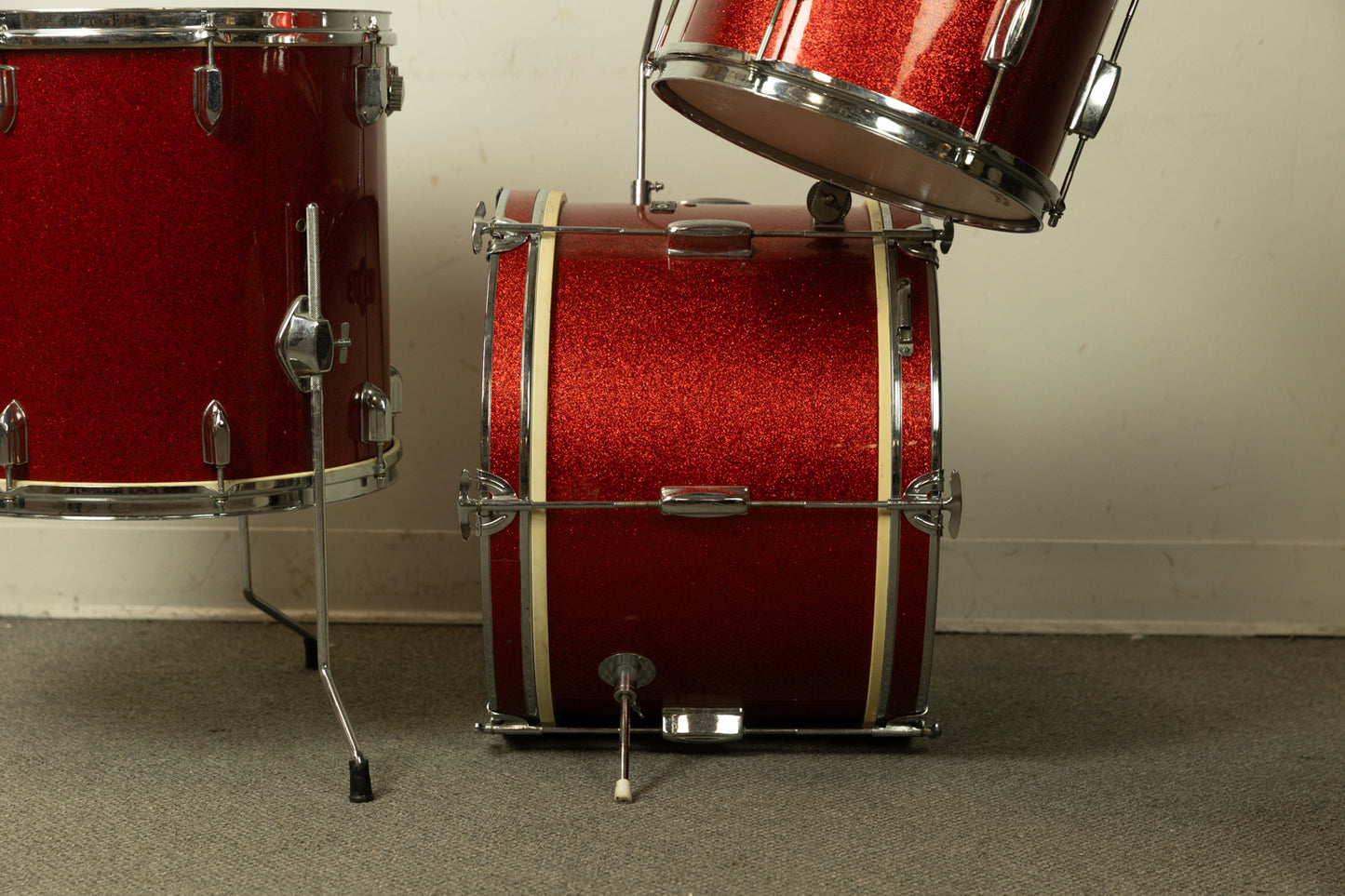 Vintage Dixie Red Sparkle Drum Set 12x18 8x12 16x16 and 5x13