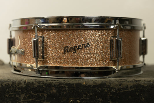 1960s Rogers 5x14 Champagne Sparkle Luxor Snare Drum