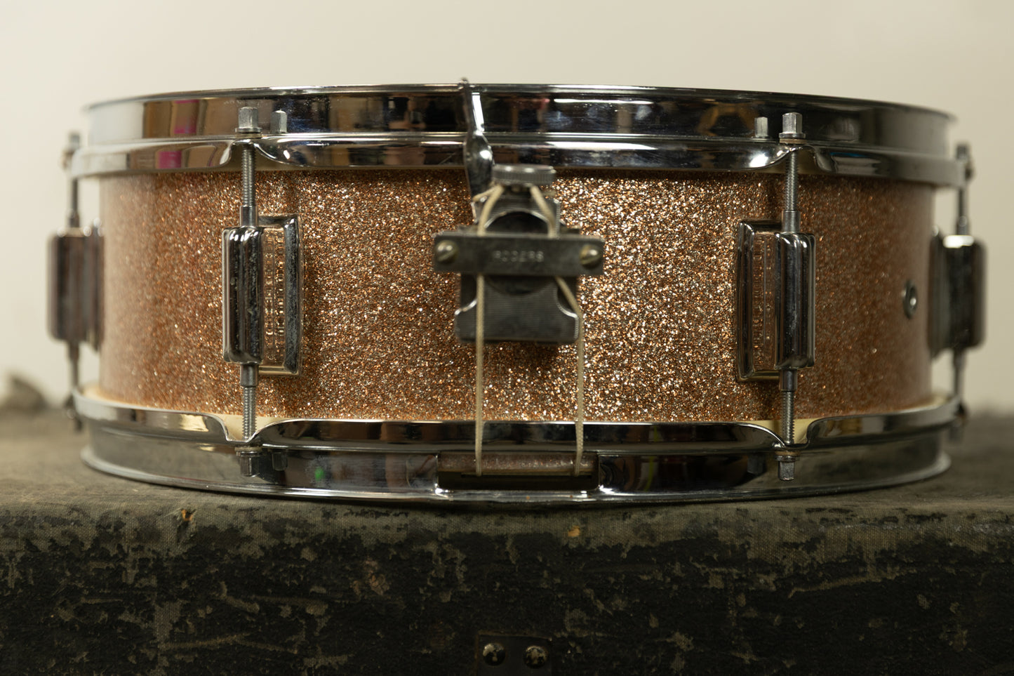 1960s Rogers 5x14 Champagne Sparkle Luxor Snare Drum