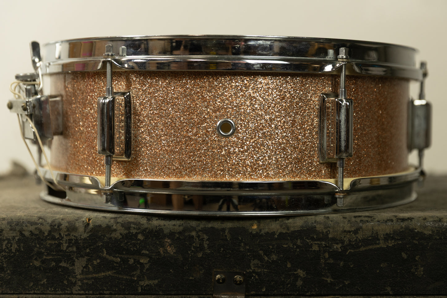 1960s Rogers 5x14 Champagne Sparkle Luxor Snare Drum