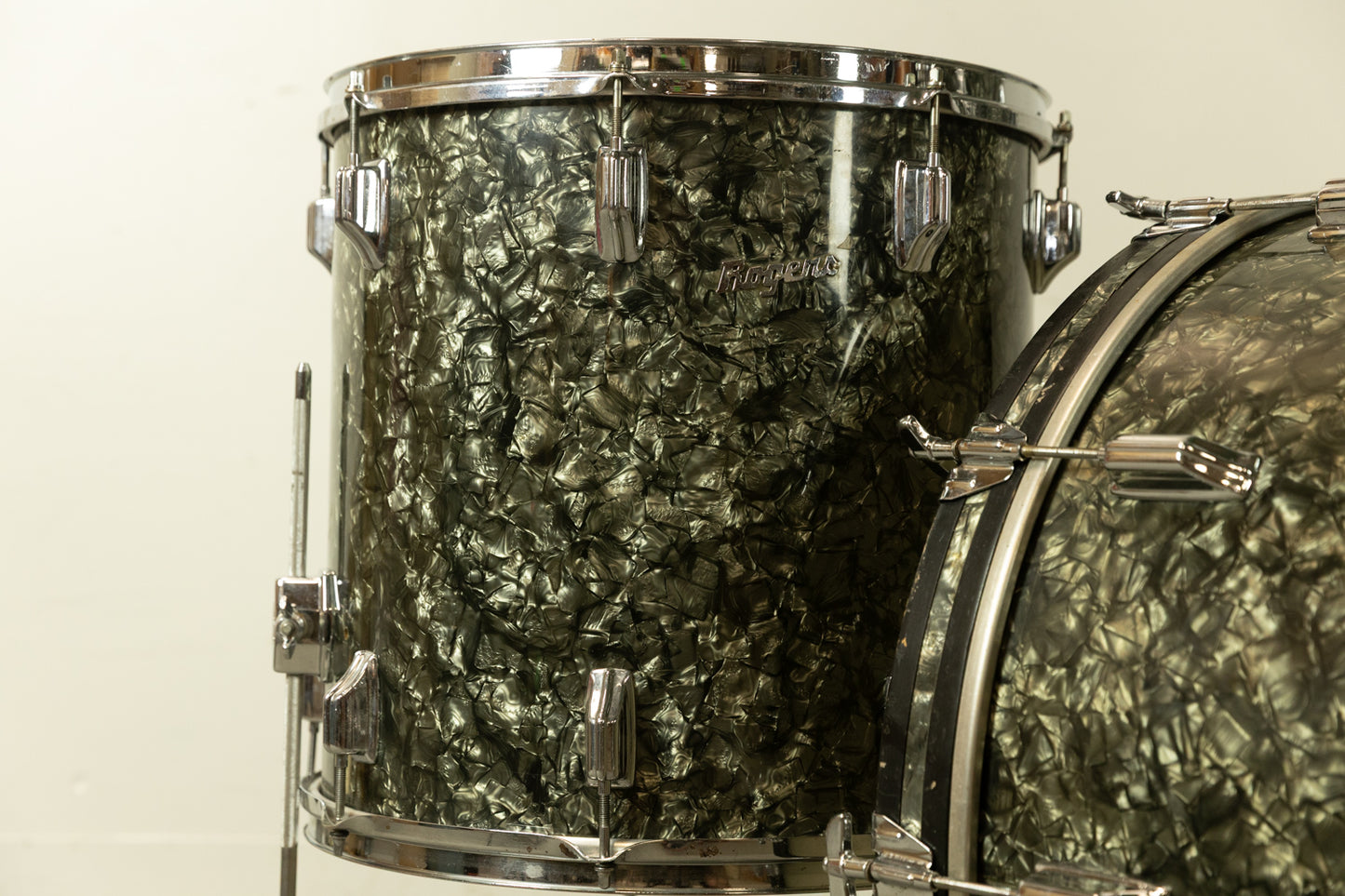 1970s Rogers Black Diamond Pearl 14x24 9x13 and 16x16 Drum Set