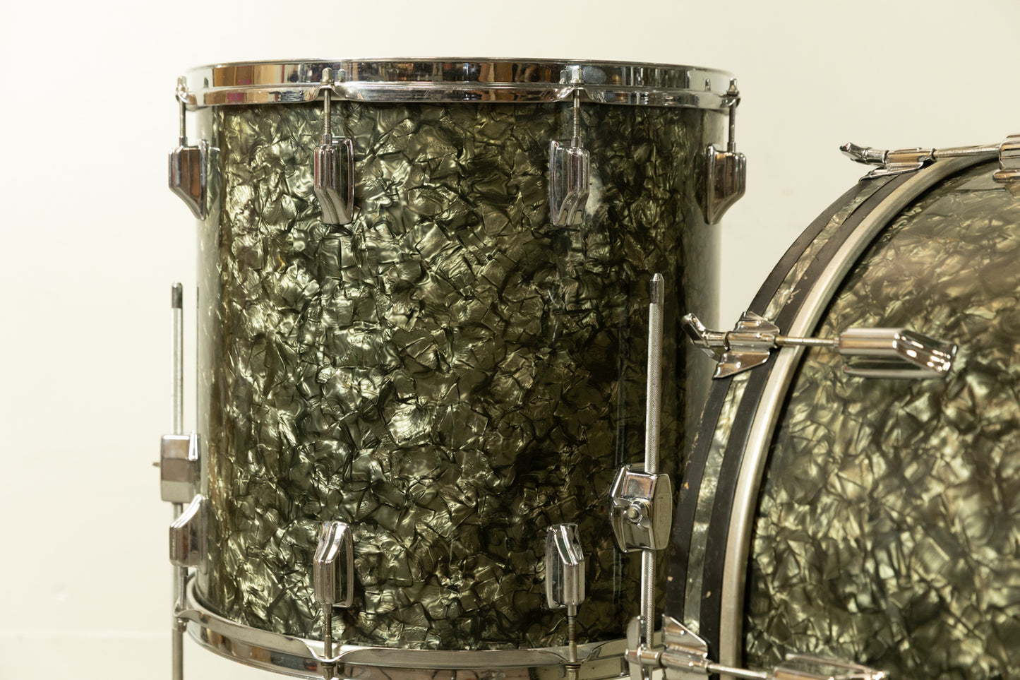 1970s Rogers Black Diamond Pearl 14x24 9x13 and 16x16 Drum Set